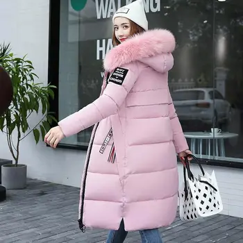 Žiemos striukė moterims aukštos kokybės žemyn paltai moterų 2021 ilgas plonas vientisos spalvos moteriškos Striukės zip kailio apykakle moteris žemyn Striukė