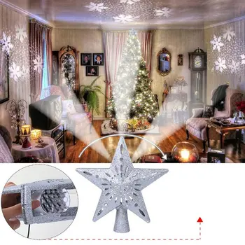 Žvaigždės Formos Projekcija Lempos Kalėdų Medžio Apdaila Snaigės Projektorius Naktį Šviesos diodų (LED) Tree Top Šviesos Pakabukas Atostogų Apšvietimas