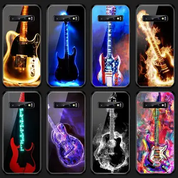 Žėrintis Neon Gitara Kontūro Dizainas Telefono dėklas Grūdintas Stiklas Samsung S20 Plius S7 S8 S9 S10E Plus Pastaba 8 9 10 Plius A7 2018