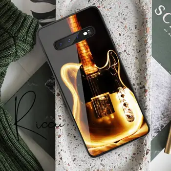 Žėrintis Neon Gitara Kontūro Dizainas Telefono dėklas Grūdintas Stiklas Samsung S20 Plius S7 S8 S9 S10E Plus Pastaba 8 9 10 Plius A7 2018